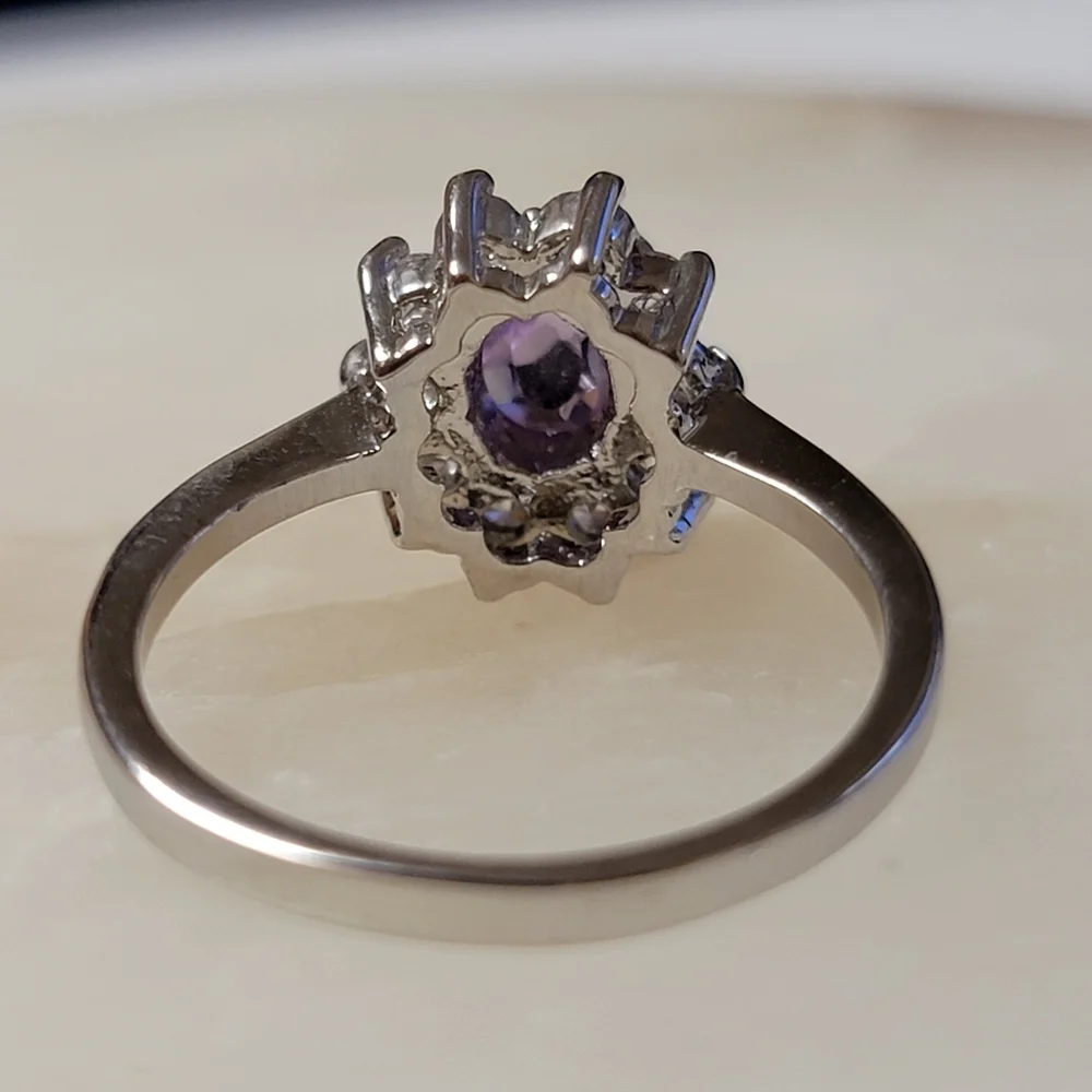 Gorgeous Amethyst Halo Flower Ring Cluster Faceted Gemstone